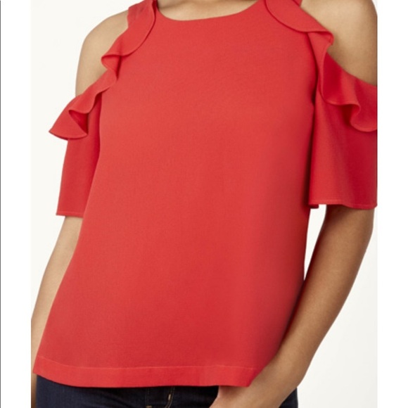 Stella & Dot Tops - Stella & Dot Pippa Red cold shoulder ruffle Top Blouse XL